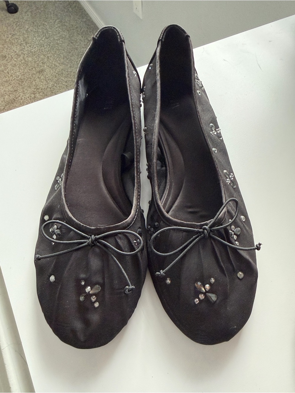 Zara Black Embellished Bow Ballet Flats